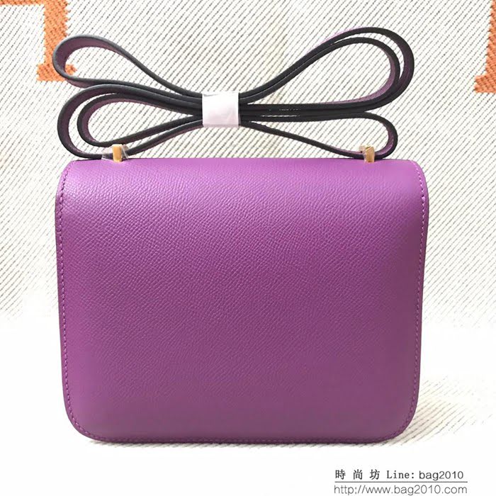 HERMES愛馬仕 H空姐包 進口原廠EP皮 頂級蜜蠟製作 街拍必備單品 海葵紫金銀 單肩斜挎包  Ama1561